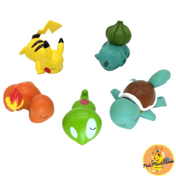 vSet 5 Figuras Pokémon durmientes Charmander, Pikachu, Bulbasaur, Pikachu y Zygarde