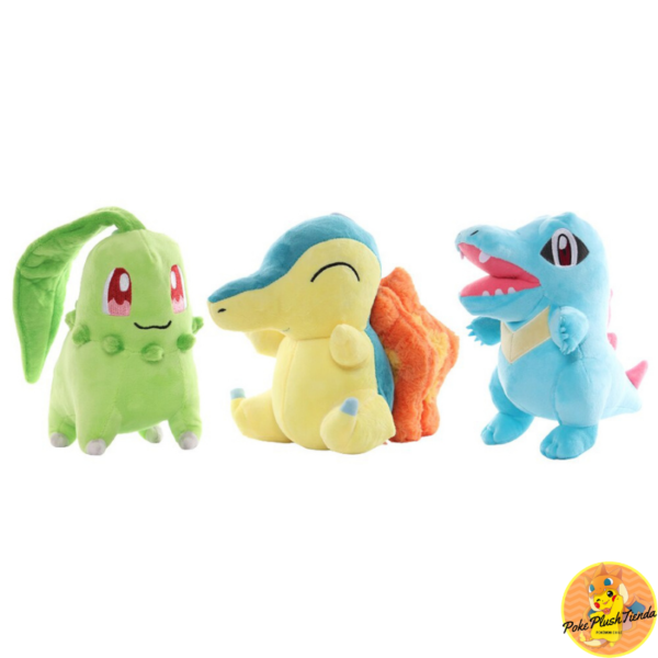 Pack 3 Peluches Pokémon iniciales Johto Cyndaquil Chikorita Totodile